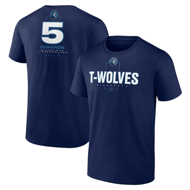 Men's Minnesota Timberwolves #5 Anthony Edwards Navy Name & Number T-Shirt